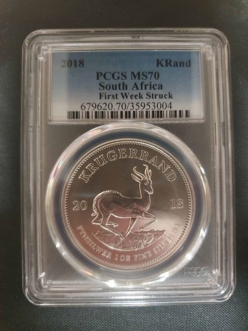 2018 Krugerrand - MS 70 1 oz Fine Silver -South Africa- First Week Struck Front